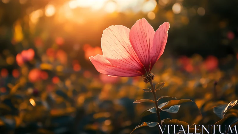Delicate Cosmos Flower Glowing in Golden Hour Light