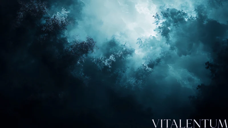 Dense blue cloud formations with central light opening.