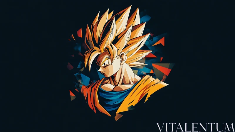 Spiky haired anime fighter in bold angular portrait.