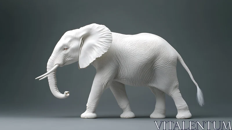 Monochrome 3D elephant sculpture with hyper-detailed skin topology.