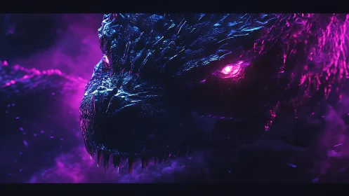 Colossal neon dragon emerges through glowing cosmic mist