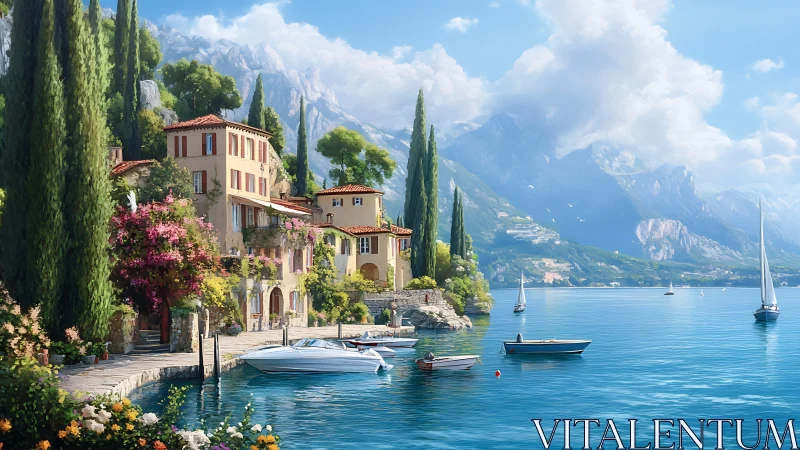 Sunlit villas lean into the lake while mountains dream beyond