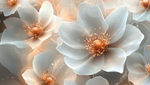 Ethereal White Blossoms with Golden Luminescent Stamens.