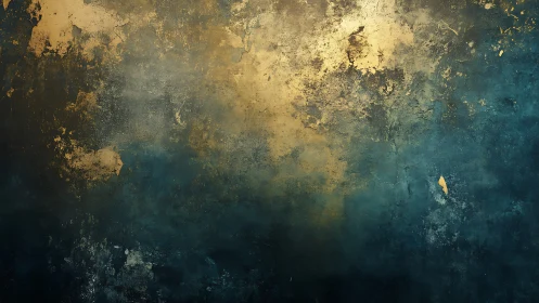 Textured teal wall supports worn golden patina glow