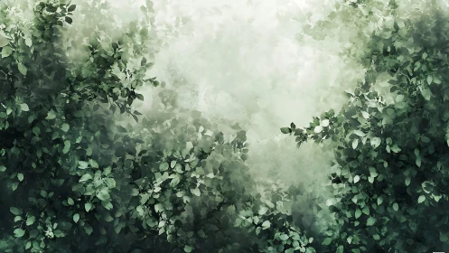Ethereal forest canopy rendered in soft watercolor washes.