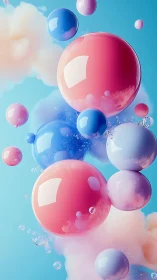 Glossy pastel spheres floating in soft blue space.