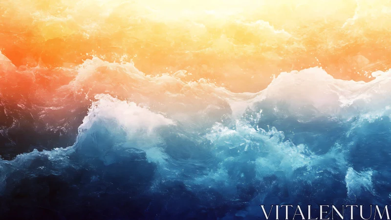 Bicolored ocean waves under diffuse golden atmospheric light