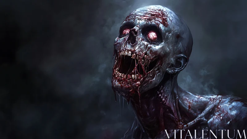 Gore-soaked undead horror screaming in swirling shadowed void.