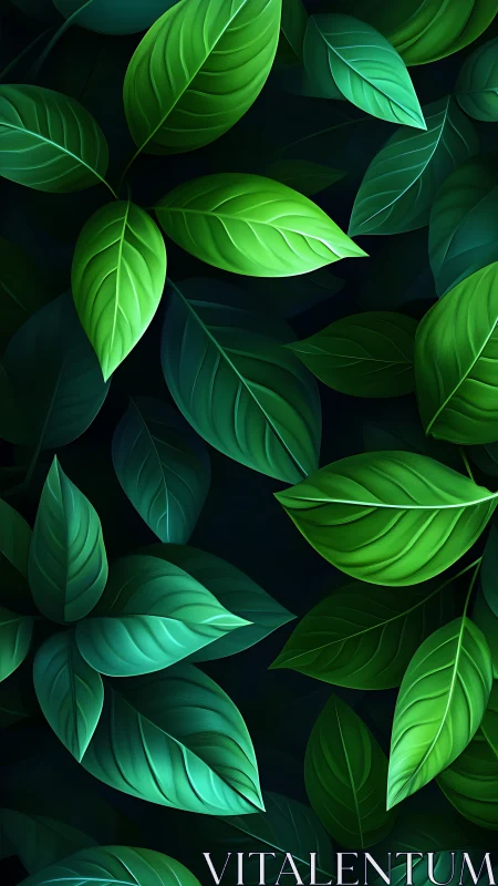 Luminous emerald foliage layered on deep shadowed backdrop.