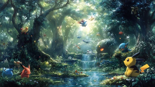 Pokemon Forest Sanctuary: Legendary Creatures Among Ancient Trees.