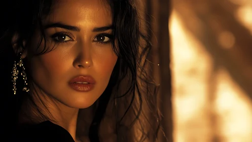 Molten-gold gaze catching dusk in cinematic close-up portrait.