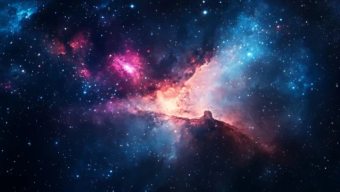 Colorful nebula cloud with bright stars in deep space.