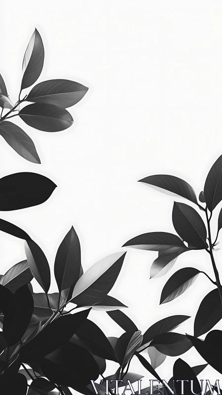 Monochrome foliage branches frame clean white background