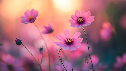 Cosmos Flowers in Soft Bokeh Gradient Light.