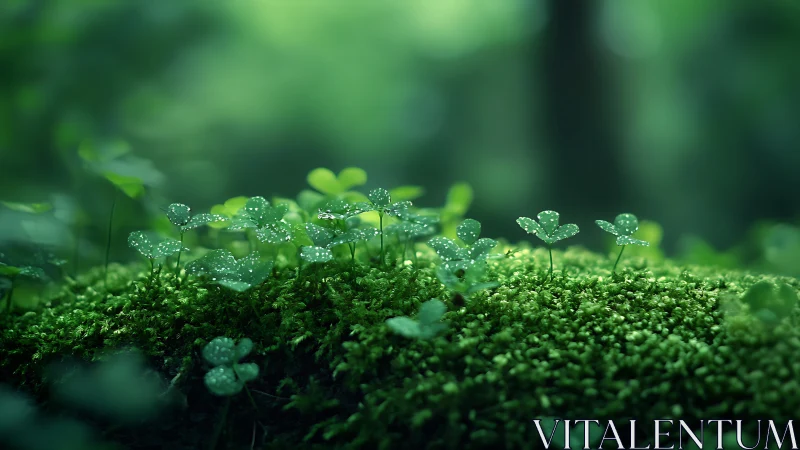 Dewlit clover sprites rise like tiny lanterns from moss