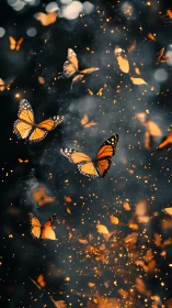 Glowing monarch butterflies drifting through twilight magic.