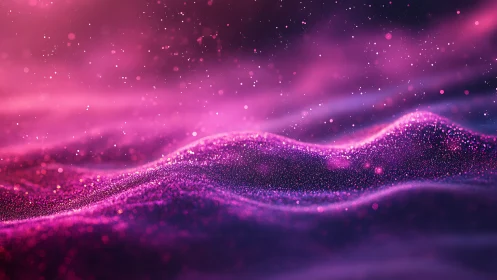 Abstract pink particle waves with glowing light field.