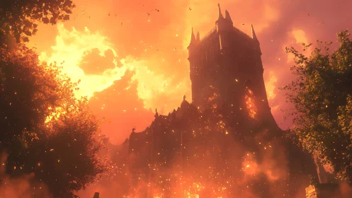 Dark Castle Engulfed in Apocalyptic Firestorm