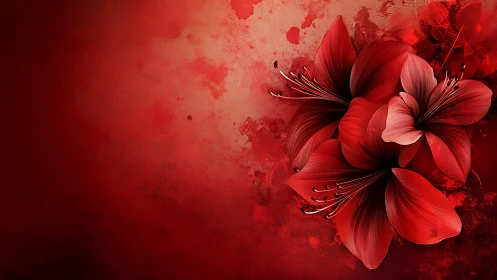 Digital rendering of crimson amaryllis flowers with painterly brush stroke effects against textured 