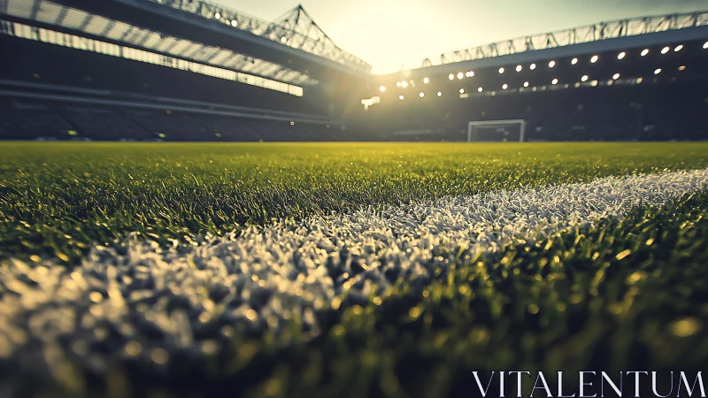Sunlit touchline drama on a glowing football cathedral field.