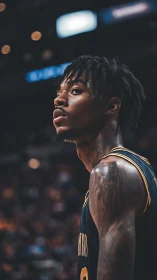Shallow depth-of-field portrait of focused basketball athlete