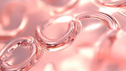 Abstract metallic loops in soft pink tones, modern 3D rendering.