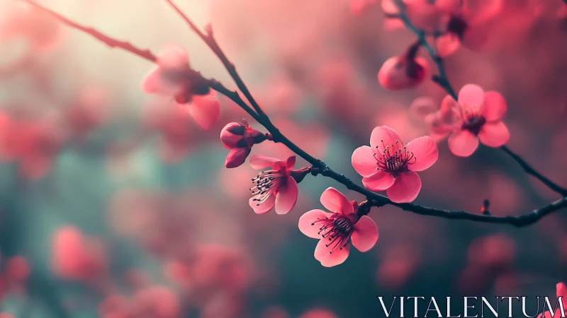 Pink blossoms branch depth detail macro photography