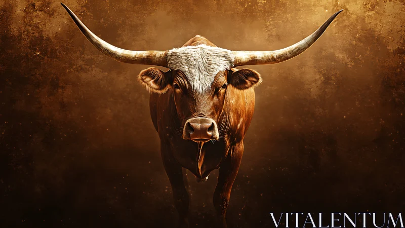 Longhorn bull stands centered against textured brown backdrop
