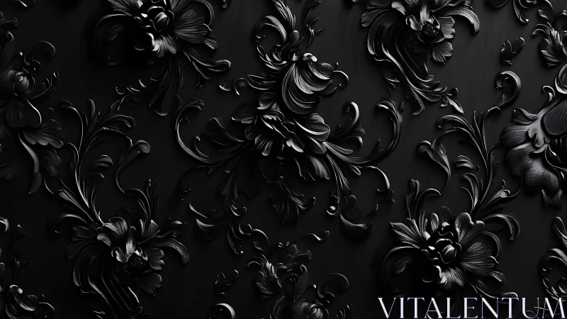 Ornate black floral relief pattern exudes dark modern luxury
