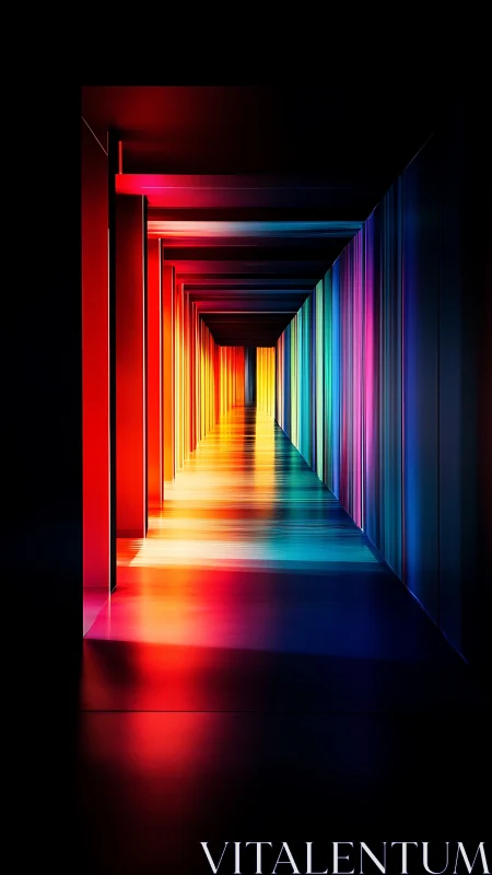 Neon prism corridor stretching into a hypnotic color horizon.