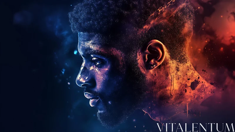 Starlit profile ignites in nebula flames of inner resolve.