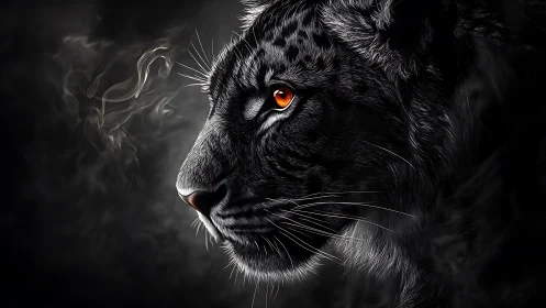 Black Lion with Glowing Amber Eyes.
