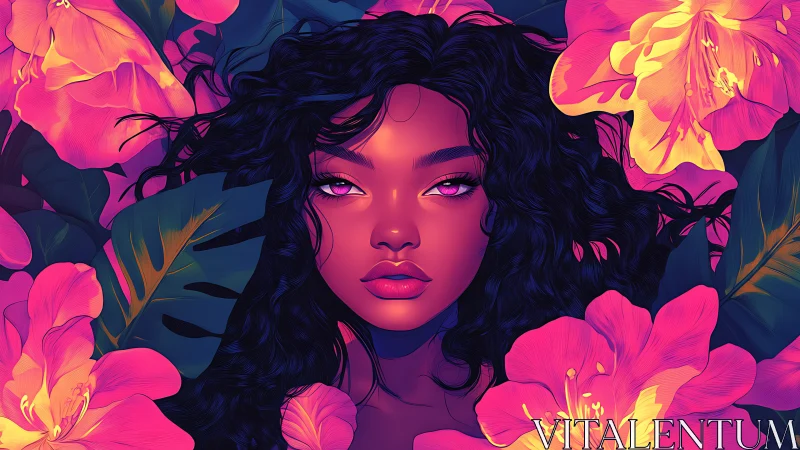 Dreamy floral portrait wrapped in glowing tropical color.