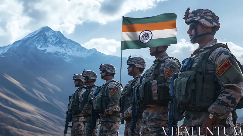 High-altitude Indian soldiers stand guard beneath icy peaks.