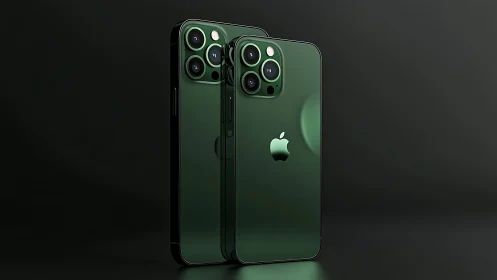 Green iPhone Pro Phones Displayed Together.