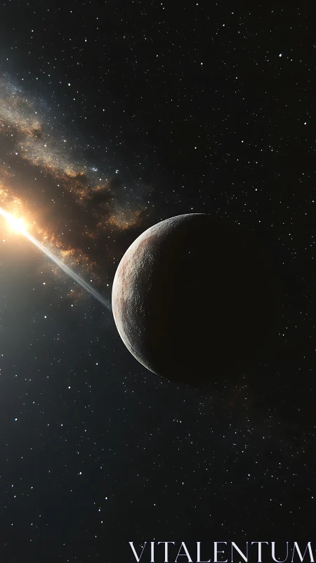 Sunlit crescent planet leans into a galaxy&rsquo;s bright whisper