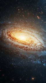 Radiant spiral galaxy core amid dense starfield vista.