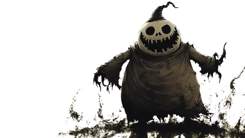 Digital painting of ragged skeletal monster in high contrast.