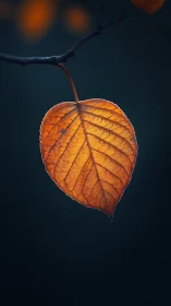 Solitary ember leaf glows like a tiny lantern in twilight