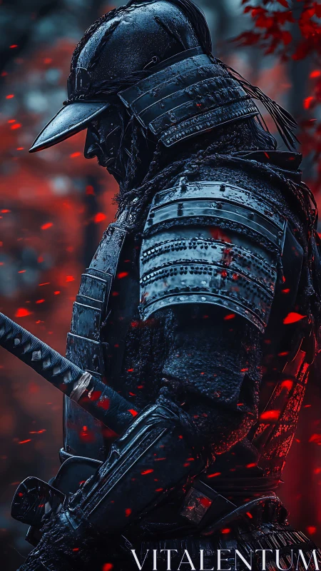 Digital painting of armored samurai in emberswept profile study.
