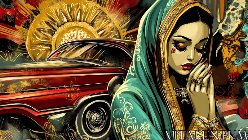 Golden prayers meet chrome dreams in bold urban color story