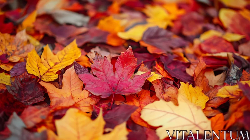 Crimson and gold autumn leaves in a cozy forest carpet.