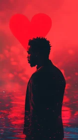 Silhouette Man Against Heart: Emotional Resonance.