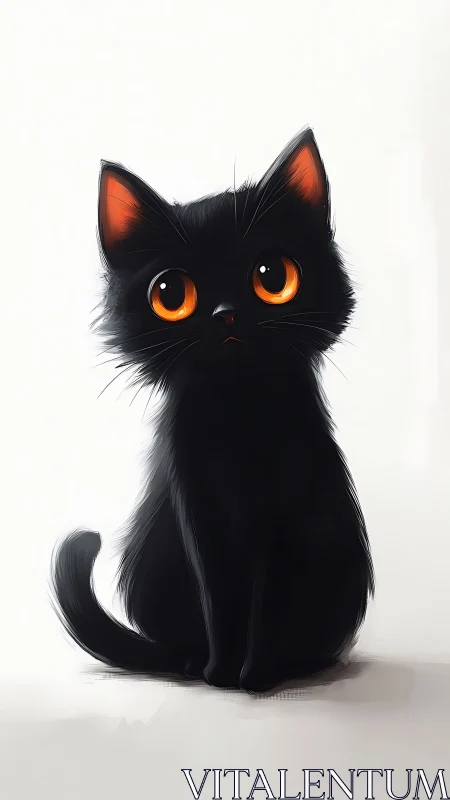 Black cat with orange eyes rendered in digital illustration format.