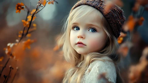 Young Girl in Autumn. Contemplative Portrait with Warm Fall Backdrop.