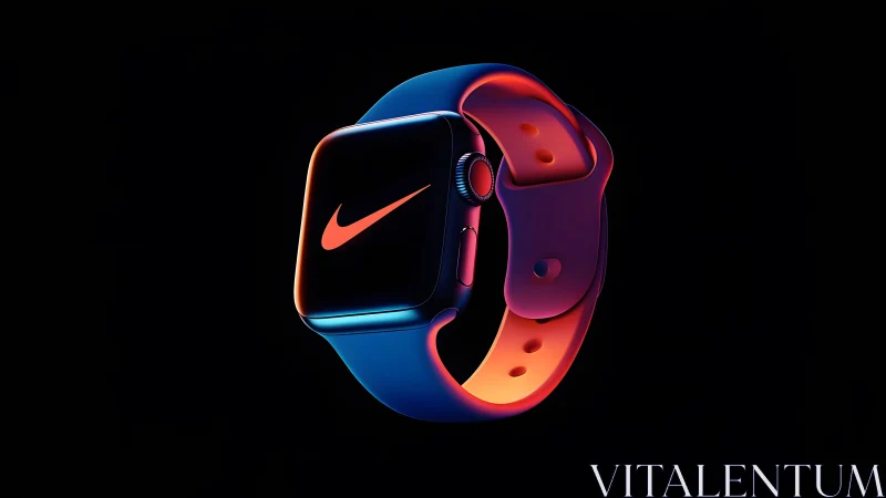 Sleek Nike-Branded Smartwatch in Neon Lighting on Black Background.