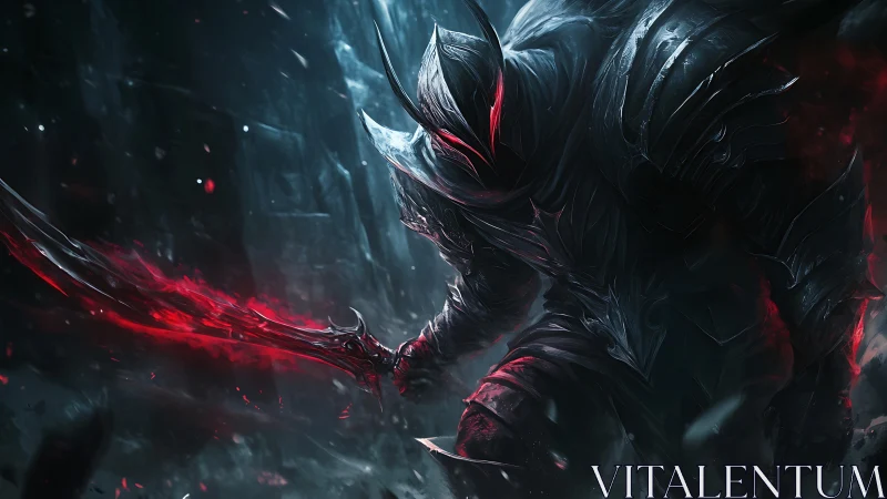 Armored void knight with crimson energy greatsword stance.