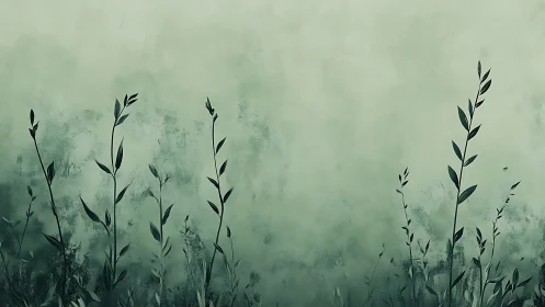 Vertical plant silhouettes against diffuse green background.