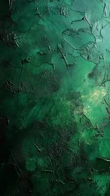 Emerald impasto textures with dramatic chiaroscuro depth.