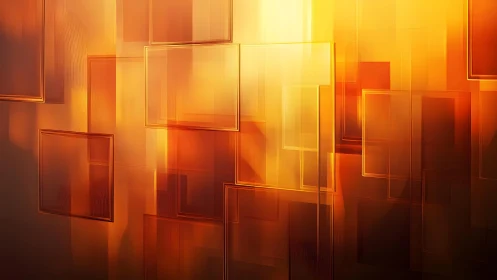 Abstract geometric composition with glowing amber rectangles.